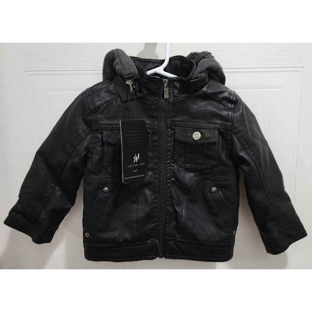 NEW Urban‎ Republic Boys Hooded Biker Faux Leather Sherpa Lined Jacket Sz 18M